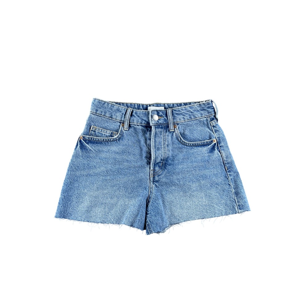 HM High Waisted Raw Hem Denim Shorts Light Wash Blue Size 2